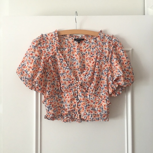 Dynamite orange and white dainty floral crop top XS - Picture 2 of 12